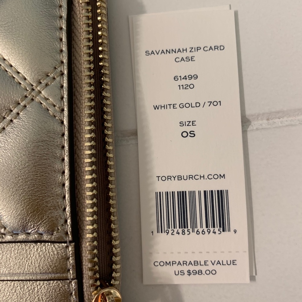 Tory Burch Savannah Zip Card Case, White Gold - Picture 5 of 9